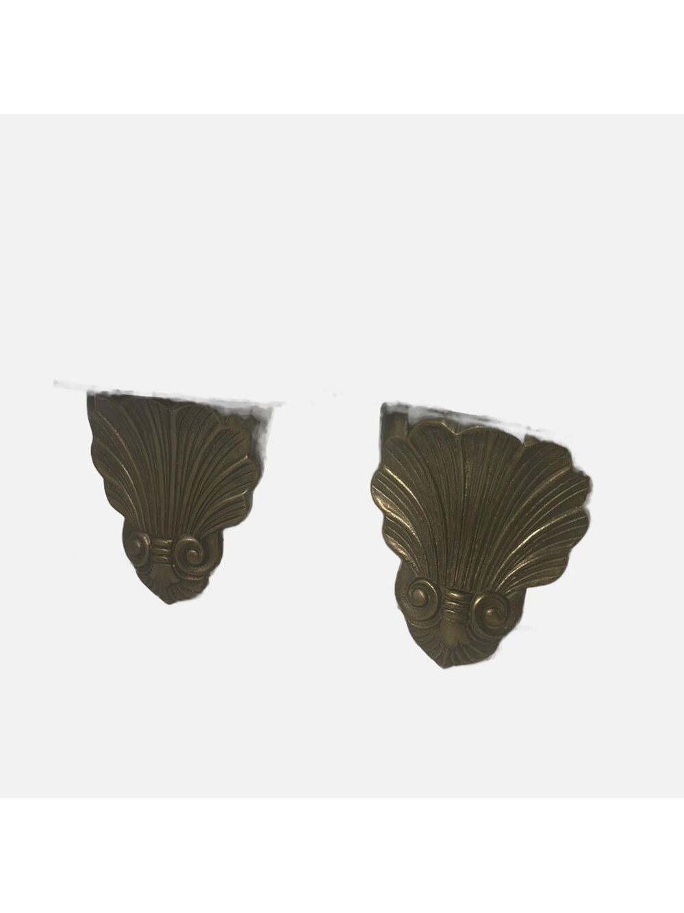 Vintage Brass Art Deco Style Shelves Set of Two Made in Korea Wooden Base